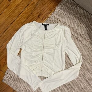 Forever 21 Cream Ruched Long Sleeve Blouse